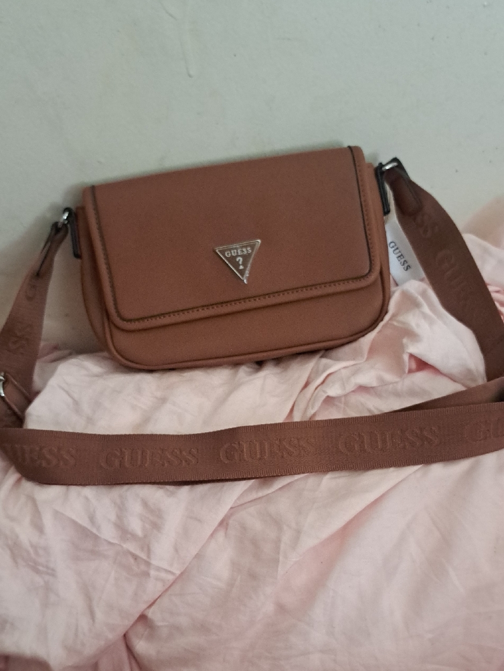 GUESS Tan Crossbody Bag with Logo Strap